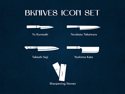 Japanese knives icon set for online shop