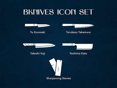 Japanese knives icon set for online shop