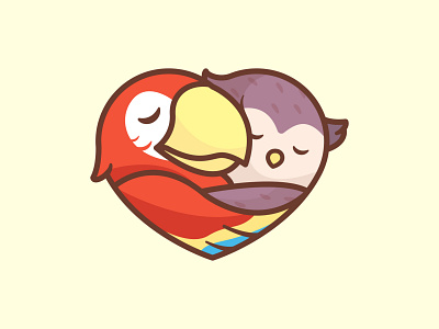 Parrot & Owl animal branding design graphic design heart illustration illustrations logo love owl parrot ui valentine vector