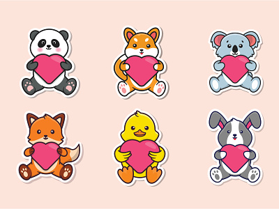 Valentine Sticker Collection Part II animal branding design graphic design heart illustration illustrations logo love sticker valentine valentines day