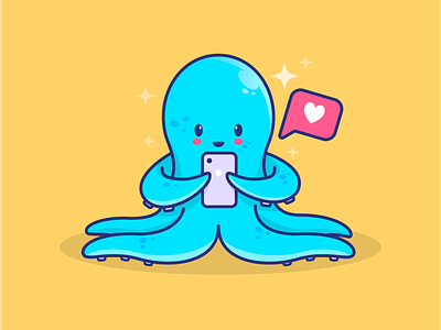 Social Media Addiction branding illustration illustrations logo mascot octopus smartphone social media ui
