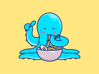 It's Ramen Time branding design food illustration illustrations logo mascots noodle octopur ramen