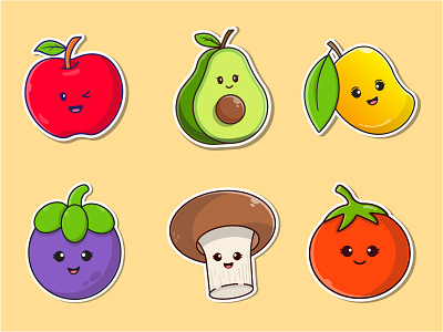 Fruit & Vegetable Illustrations branding emoji fresh fruit green healty illustration illustrations logo mascot vector vegetable