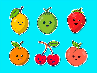 Fruit Illustrations branding cherry coconut design fruit graphic design green healty illustration illustrations lemon logo orange peach strawberry