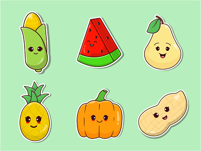 Fruit & Vegetables illustrations branding corn design fruit graphic design illustration illustrations logo peanut peer pineapple vegetable watermelon