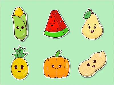 Fruit & Vegetables illustrations branding corn design fruit graphic design illustration illustrations logo peanut peer pineapple vegetable watermelon