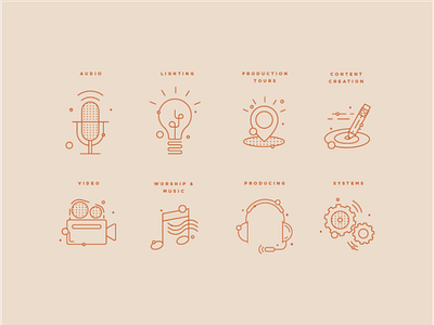 Tech Icon Set branding conference film icon icons illustration lighting lineart music outline systems tech video
