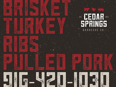 Cedar Springs Barbecue Co. Mini Menu/Ad barbecue bbq branding cedar chicken cow identity logo meat pig sauce smoked