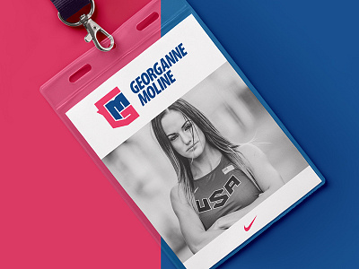ID Badge for Georganne Moline Identity Presentation apparel athlete blue branding hurdles identity logo olympic pink rio runner usa