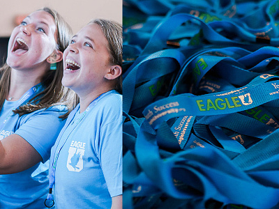 Eagle U Swag Featuring New Logo bird blue branding eagle green identity logo program school seminar university youth