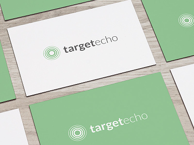 TargetEcho Collateral branding business cards green logo mockup print table white wood