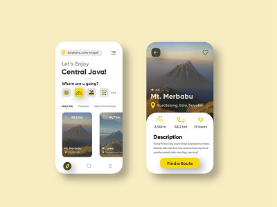 Central Java Travel App - UI Travel App adobe illustrator app app design application design design app indonesia mobil mobile app mobile ui mountain tour travel travel app traveling ui ui design uiux yellow