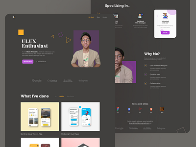 Ilhhasap - Personal / Portfolio Web (Dark) branding design figma personal personal brand personal branding personal project personal web portfolio design portfolio website ui ui ux ui design uidesign uiux