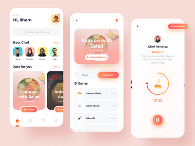 MasterCook - Cooking App🥩 chef clean ui cook cooking cuisine design dish food food app mentor minimal mobile mobile app mobile app design recipe recipe app recipes salmon ui ux