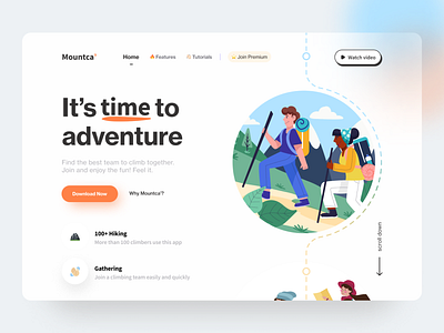 Mountca' - Web Landing Page🗻 adventure camping destination header hiking homepage landing page mountain outdoors travel travel app traveller travelling trip trip planner vacation web design website