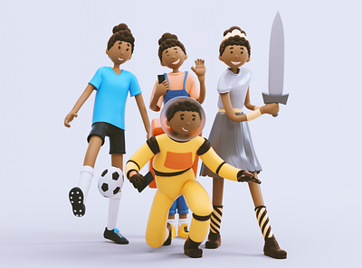 Google Play Games App 3d astronaut casual character design game illustration soccer warrior