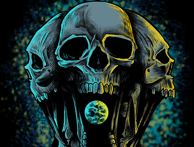THREESKULL blackwork digital art doting dotwork drawing forsale illustration pointilism skull skull art skulls stiplle