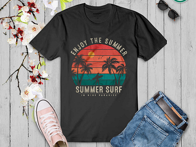 Enjoy The Summer, Summer Surf In Blue Paradise. Surfing T-shirt