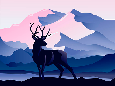 The stag of the marshmallow mountains gradient illustration silhouette stag vector