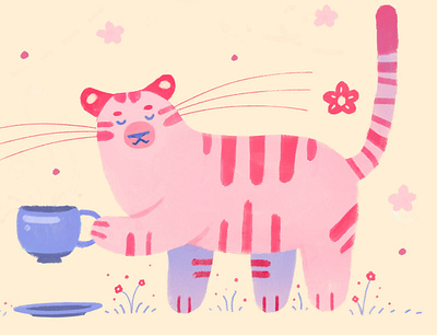 Teatime art digital illustration illustration art illustration digital tiger