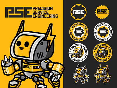 PSE black yellow brand character desing engineering illustrator isotipo logo photoshop precision retro service whithe
