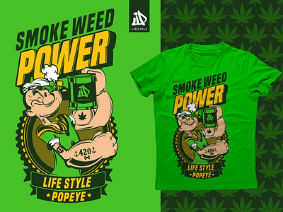 Popeye Smoke weed 420 diseño green illustration ilustración lifestyle marijuana marinero pampling popeye retro shirt smokeweed vector weed
