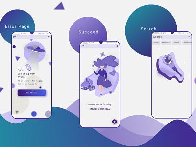 Quick Do app, Error, Search, Succeed Pages application error page figma graphicdesign illustration photoshop search illustration search page success typography ui ui design ux ux design vector