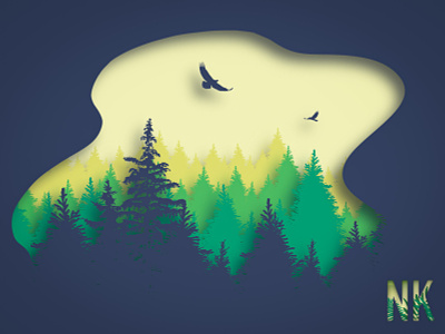 Papercut Forest graphic design illustration procreate