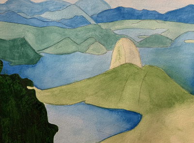 rio aquarelle blue green landscape mountains paper rio de janeiro