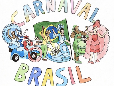 Carnaval Brasil aquarelle branding brasil card carnaval cartoon character colourful creative cute design handmade illustration logo original