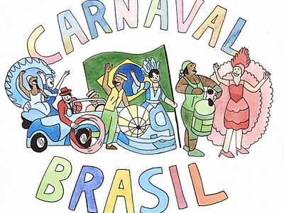 Carnaval Brasil aquarelle branding brasil card carnaval cartoon character colourful creative cute design handmade illustration logo original