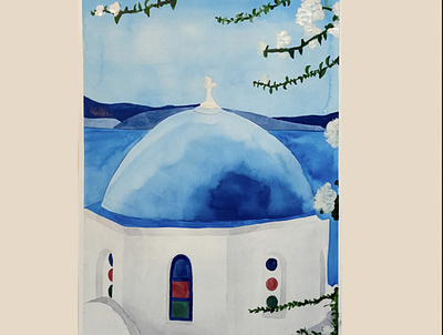Santorini blue branding character colourful creative design handmade illustration original santorini