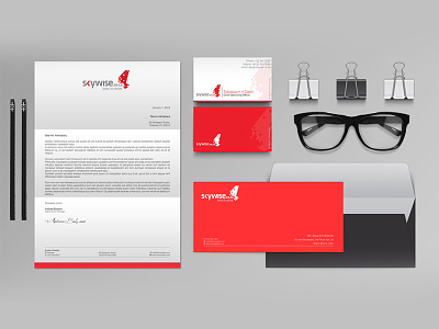 Skywise Stationary adobephotoshop aircraft airline artistic branding branding concept brushes card digital digitally envelope illustration letterhead logo logo design paint photoshop red red and white stationary