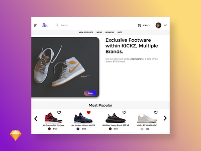 KICKZ branding clean design designer ecommerce hireme minimal smooth sneakers store design ui ui ux