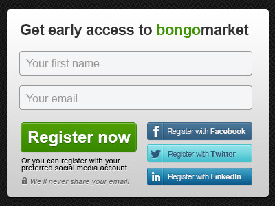 Sign-up Form buttons landing register signup social web webapp