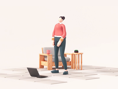 Lets Dance! 3d animation female furniture geometry illustration mixamo mograph motion design quarantine tech