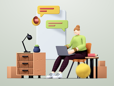 Remote work avatar beverly bubble communication home illustration message messaging minimal office remote work