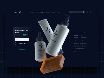 Lumen Product Page 3d app beauty brand dark ui geometry icon logo minimal packaging skincare ui ux web