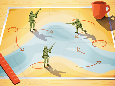 Illustration for Managing remote employees employee illustration kayako map mug paper plan remote scale soldier
