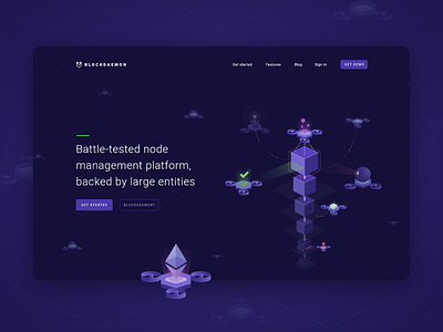 Blockdaemon Landing page ai blockchain brand design drone geometry illustration logo ui ux webdesign website