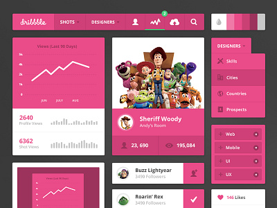 Dribbble UI Kit & 2 Invites! dribbble flat invite invites kit pink simple stats ui ux