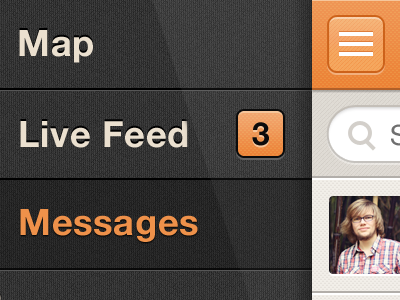 iPhone Side Menu app button icons ios iphone map menu nav orange selected ui user interface