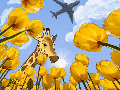 Twiga Five 8 animal animalprint beauty digital illustration planes skyview sunshine wildlife yellow