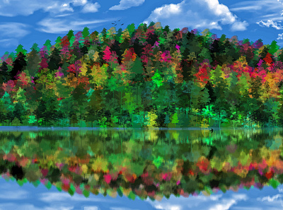 Fall Reflections colourfull illustration reflection sky trees