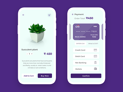 Checkout page for online plant selling app app design flat minimal ui ux web