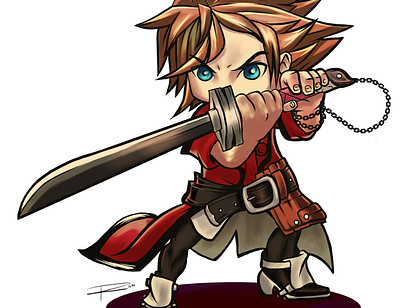 Swords man Colored chibi design digital painting illustration