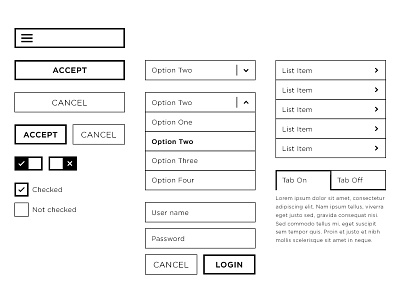 UI Elements - WIP buttons dropdowns forms interface minimal mobile ui ui kit