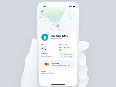 Transaction Detail app card clean finance financial freelance iphone map product ui ux x