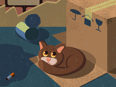 Kitten in the rain. illustration vector