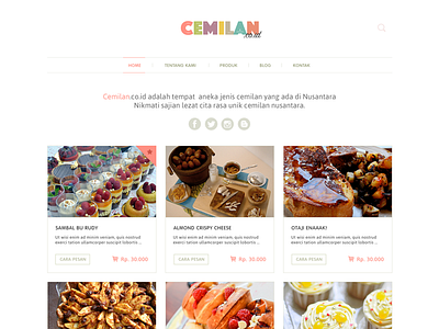 Cemilan ecommerce homepage indonesia landing page minimalist pastel simple web design white